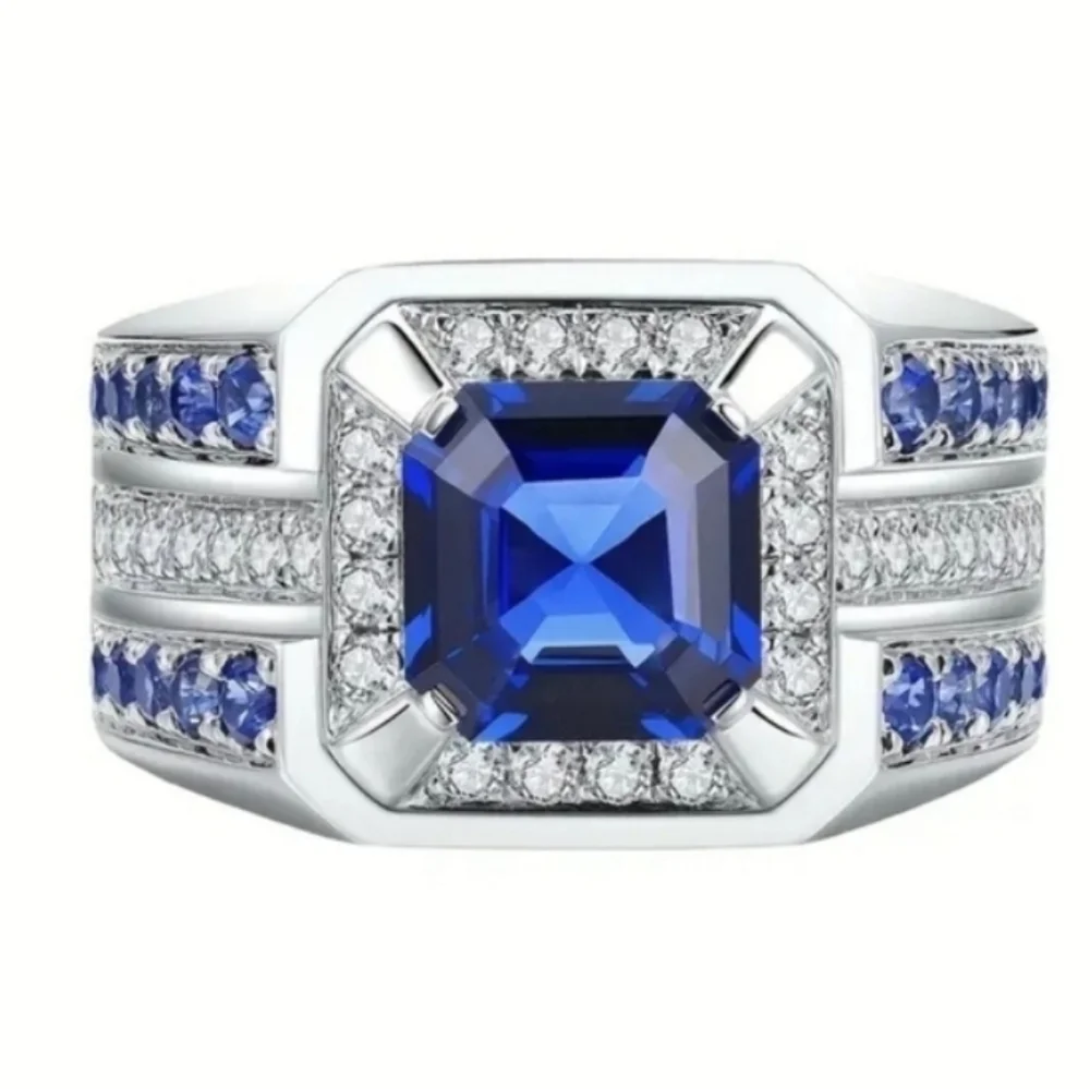 Sapphire Lab Created diamond Mens Ring Sz 9